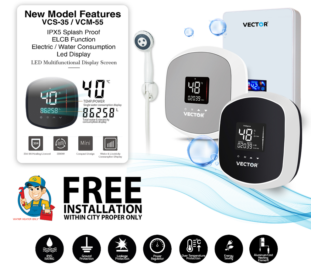 Vector VCS-35D 3.5 Kw Singlepoint Instant Electric Water Heater