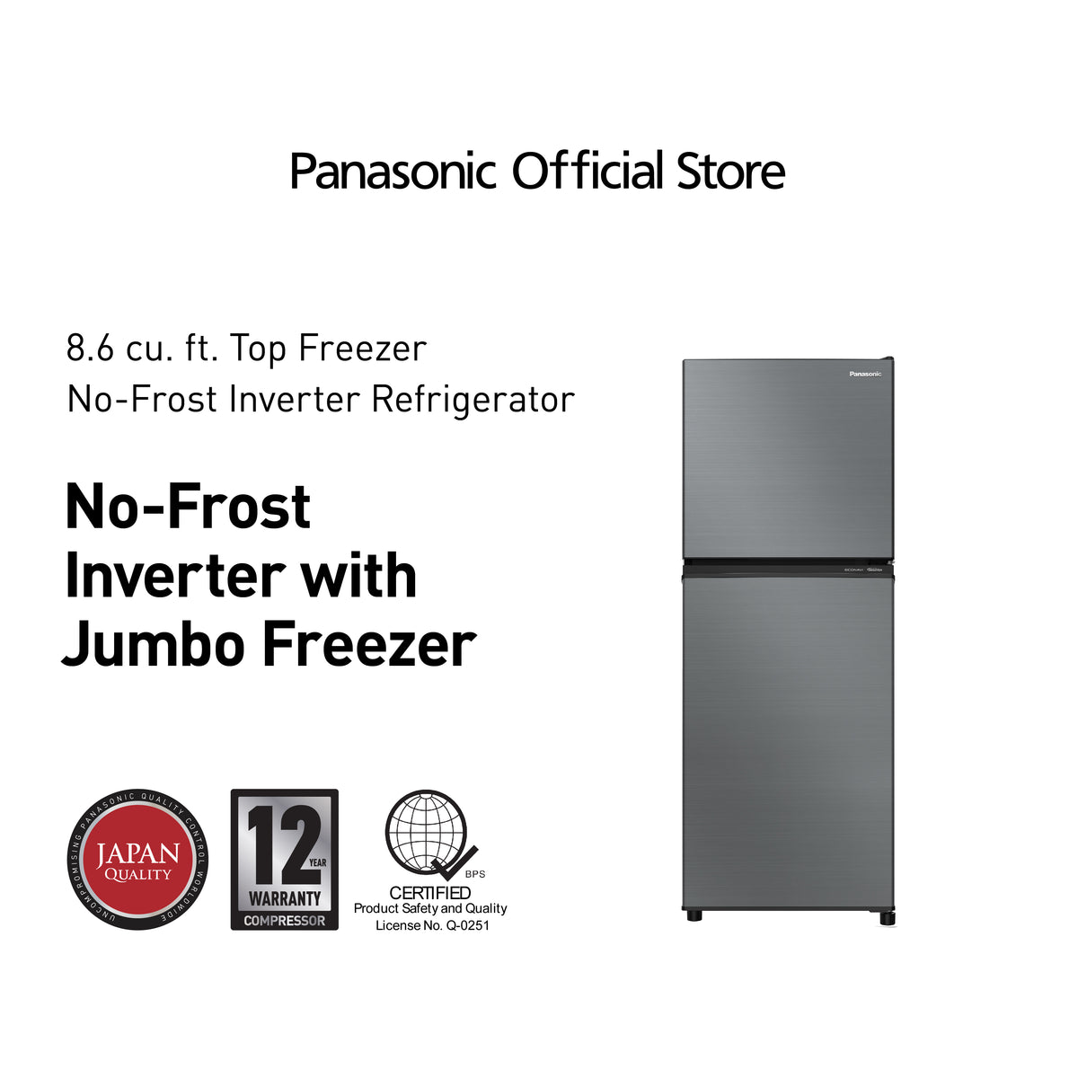Panasonic NR-BP242VS 8.6 cu ft No-Frost Inverter Type Two Door Top Freezer Standard Refrigerator